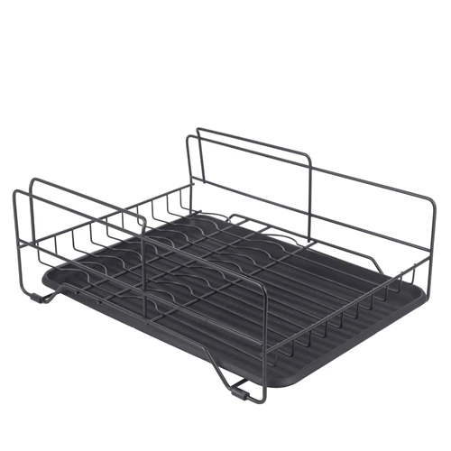 Expandable Dish Drying Rack, Matte Black Metal Plate Holder with Removable Dr...
