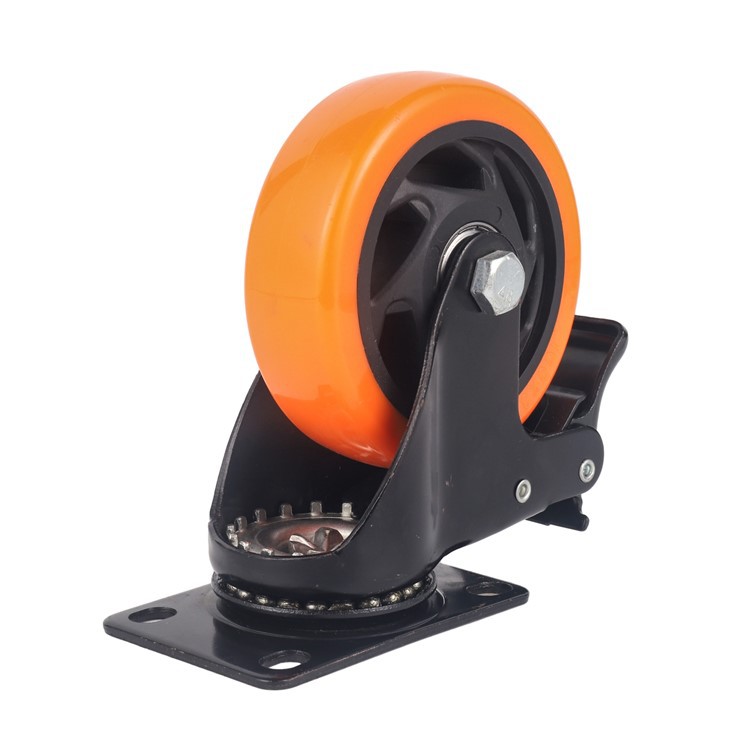 Industrial Casters Wheels With Brake Orange Color
