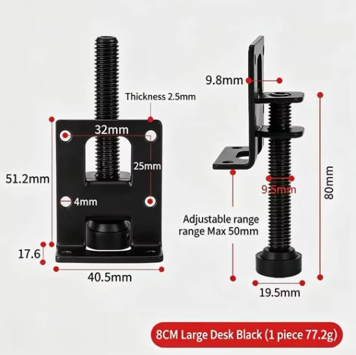Side-Mount Adjustable Furniture Legs Support Feet For Cabinets, Wardrobes, Tables, Chairs
